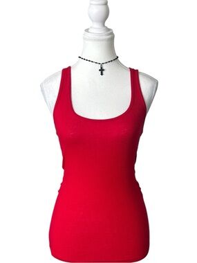 Y2K “SWS” Plain Red Ribbed Tank Top